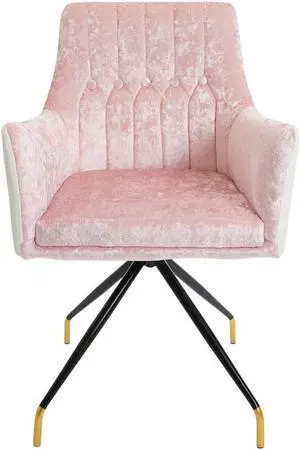 Impressions Vanity Genesis Vanity Chair with 360 Degrees Swivel Seat, Button Tufted Velvet Cushioned Chair with Slim Black Legs (Pink)