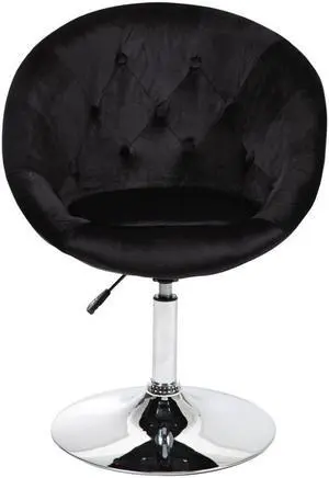 Impressions Vanity Antoinette Round Tufted Vanity Chair with 360 Degree Swivel, Modern Velvet Makeup Seat with Adjustable Height and Stainless Steel Flat Base (Black Velvet)
