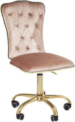 Impressions Vanity Elise Tufted Vanity Chair with Velvet Armless Cushion Seat, 360 Degrees Wheel Swivel Chair with Adjustable Height (Pink)