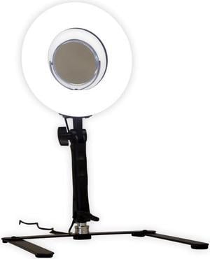 Impressions Vanity Desktop Studio Ring Light with Phone Stand, Eight Inch LED Lights with Three Sixty Swivel Mirror.