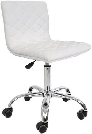 Impressions Vanity Chair Eliza Diamond Quilted with 360 Degrees Swivel, Tufted Seat with Adjustable Height and 5 Non Marking Casters (White Velvet)