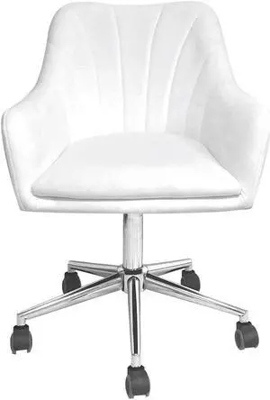 Impressions Vanity Channel Tufted Chair with Elegant Curves, Sadie 360 degree Swivel Makeup Vanity chair, Adjustable Height Velvet Desk Chair with Rolls on Caster Wheels (White Velvet)