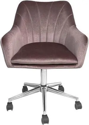 Impressions Vanity Channel Tufted Chair with Elegant Curves, Sadie 360 degree Swivel Makeup Vanity chair, Adjustable Height Velvet Desk Chair with Rolls on Caster Wheels (Pink Velvet)