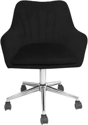 Impressions Vanity Channel Tufted Chair with Elegant Curves, Sadie 360 degree Swivel Makeup Vanity chair, Adjustable Height Velvet Desk Chair with Rolls on Caster Wheels (Black Velvet)