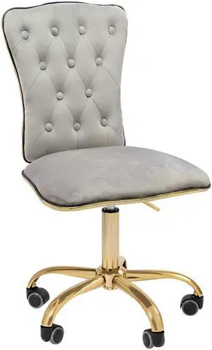 Impressions Vanity Elise Tufted Vanity Chair with Velvet Armless Cushion Seat, 360 Degrees Wheel Swivel Chair with Adjustable Height (Cool Gray)