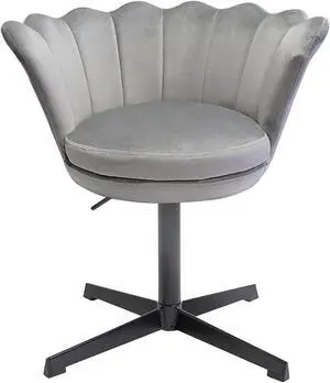 Impressions Vanity Chair with Seashell Design Backrest, Melissa 360 degree Swivel Cute Desk Chair, Adjustable Height Cushioned Seat Makeup Chair for Bedroom, Living Room (Grey Velvet)