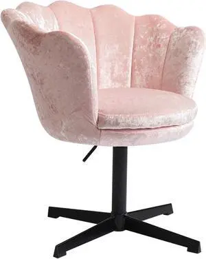 Impressions Vanity Chair with Seashell Design Backrest, Melissa 360 degree Swivel Cute Desk Chair, Adjustable Height Cushioned Seat Makeup Chair for Bedroom, Living Room (Pink Crushed Velvet)