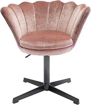 Impressions Vanity Chair with Seashell Design Backrest, Melissa 360 degree Swivel Cute Desk Chair, Adjustable Height Cushioned Seat Makeup Chair for Bedroom, Living Room (Pink Velvet)