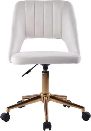 Impressions Vanity Maya Swivel Vanity Chair with 360 Degree Rotation, Modern Makeup Desk Seat with Adjustable Height and Wheels Base for Office (White)