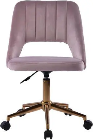Impressions Vanity Maya Swivel Vanity Chair with 360 Degree Rotation, Modern Makeup Desk Seat with Adjustable Height and Wheels Base for Office (Pink)