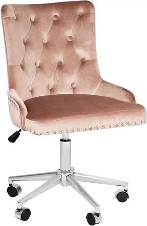 Impressions Vanity Raven Tufted Vanity Chair with 360 Degrees Swivel, Armless Cushion Seat with Adjustable Height and Wheelbase (New Pink)