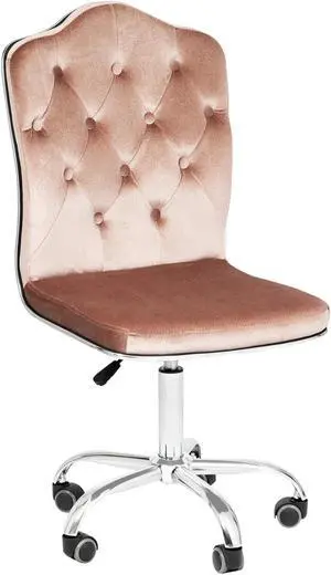 Impressions Vanity Royal Tufted Vanity Chair with 360 Degree Swivel, Button Cushioned Seat with Adjustable Height and Wheelbase (New Pink)