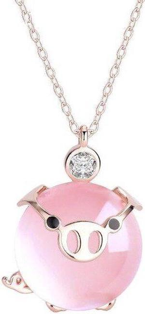 Cute Pink Rose Gold Crystal Pig Pendant Necklaces Girls Birthday Gifts Clavicle Chain Choker Zodiac Necklace for Women Jewelry