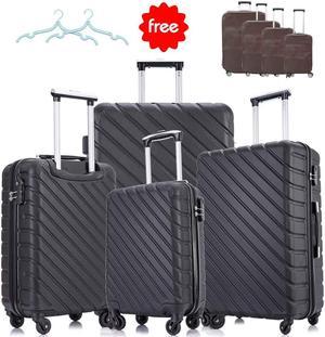 Apelila 4 Piece Hardshell Luggage Sets,Travel Suitcase,Carry On Luggage with Spinner Wheels Free Cover&Hanger Inside Black