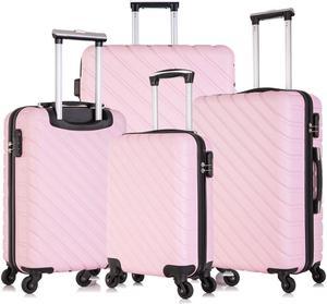 Apelila 4 Piece Hardshell Luggage Sets,Travel Suitcase,Carry On Luggage with Spinner Wheels Free Cover&Hanger Inside Light Pink