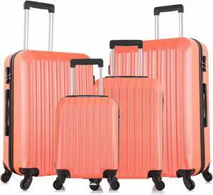 Luggage Sets 4 Piece with Spinner Wheel Carry On Suitcase Set Hardshell Luggage Travel Luggage Set  16 20 24 28 Inches Yellow Orange