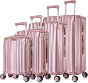 Apelila 4 Piece Luggage sets with Spinner Wheels Travel Suitcase Hard-shell  Lightweight 16 20 24 28 (Light Pink)