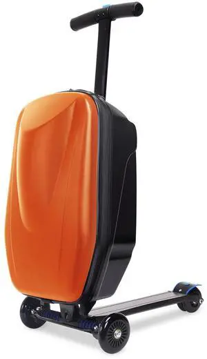 Fridtrip Scooter Hardshell Ride On Luggage for Kids and Adults,Multifunctional 2-in-1 Lightweight Carry On Foldable Suitcase Orange