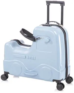 Apelila 22 inch Ride on Suitcase for Kids Travel Trolley Luggage with Spinner Wheels for Child with Combination Lock/Safety Belt/Telescoping Handle Blue
