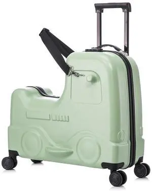 Apelila 22 inch Ride on Suitcase for Kids Travel Trolley Luggage with Spinner Wheels for Child with Combination Lock/Safety Belt/Telescoping Handle Green