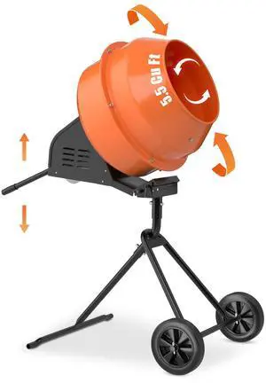5.5 Cu Ft Portable Concrete Mixer,550W Electric Cement Mixer with Heavy-Duty Steel Frame & Rubber Wheels,2800 RPM Motor Cement Mixing Tool for Cement, Mortar, Grout, DIY Construction and Feed