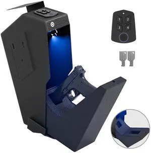 Biometric Pistol Safe LED Light,Quick Access Security Safe with Fingerprint 4-button Backlit Keypad,Auto Open Hidden Hand GunSafe for Bedside Home Nightstand Vehicle Desk (1 GUN)
