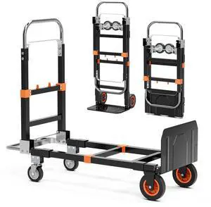 3-in-1 Convertible Aluminum Hand Truck - 800lbs Capacity | 10" Rubber Wheels | 3 Adjustable Positions for Warehouse, Home & Garden Moving | Heavy Duty Folding Dolly Cart