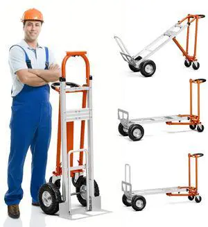 4-in-1 Aluminum Hand Truck, 800 lbs Capacity Heavy Duty Dolly Cart with 10" Rubber Wheels, Industrial Folding Dolly for Moving, Transport in Warehouse, Supermarket, Garden, Home