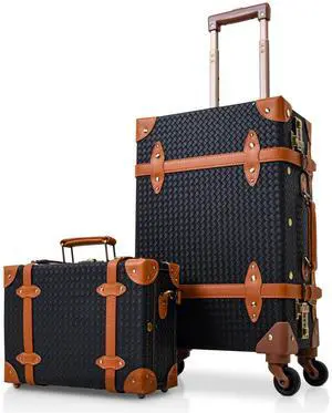 2 Piece Vintage Luggage Set (Pink, 20"+12") PU Leather Luggage with Spinner Wheels, Lightweight Suitcase for Travel Dark Blue 2 Piece Vintage Luggage Set (Pink, 20"+12") PU Leather Luggage with Spinner Wheels, Lightweight Suitcase for Travel Dark Blue