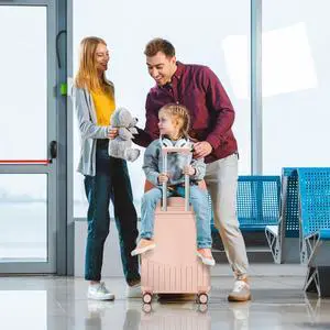 20" Carry On Luggage with Foldable Seat for Child and Adult,TSA Lock Lockable 360° Spinner Wheels Kid Luggage,Travel Suitcase Safety Seatbelt Free Luggage Cover