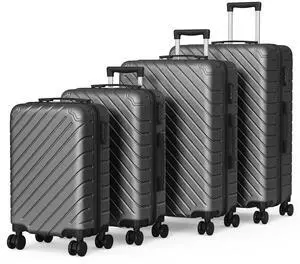 Apelila 4 Piece Hardshell Luggage Sets,Travel Suitcase,Carry On Luggage with Spinner Wheels Free Cover&Hanger Inside Black