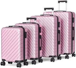 Apelila 4 Piece Hardshell Luggage Sets,Travel Suitcase,Carry On Luggage with Spinner Wheels Free Cover&Hanger Inside Light Pink