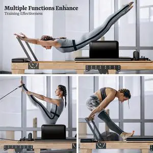 Oarlike Wooden Pilates Reformer Machine 91" Foldable Home Gym Equipment with Adjustable Height, 500LBS Capacity, Jump Board & Smooth Wheels for Core Training