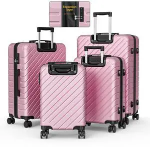 Apelila 4-Piece Expandable Suitcase Set with TSA Lock, 20% More Capacity, 360° Spinner Wheels, Lightweight Hardshell Luggage Sets for Women & Men Light Pink