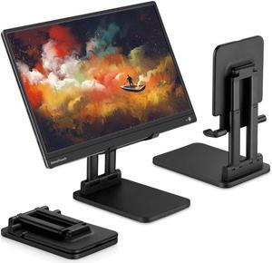 Pepper Jobs Tablet Holder Solid Sturdy Stand, Dual Tube Foldable for Ipad Pro Holder Stand, Universal Tablet Stand, Portable Monitor Stand Adjustable Height and Viewing Angle Extremely Stable (Black)