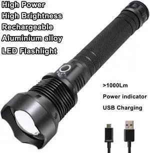 Manufacturer High Power High Brightness 1000 Lumens Aluminium alloy Rechargeable LED Flashlight USB Charging