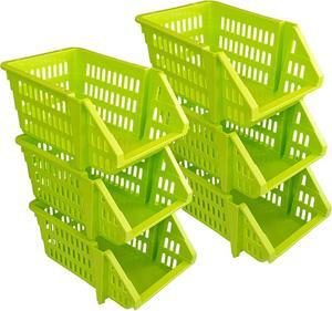 Macro Giant Stackable Storage Basket, Set of 6, Small, 4L, Green Color, PP Material, for Food, Fruits, Files, Tools
