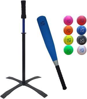 Macro Giant 24 Inch Jumbo T Ball, Tee Ball, T-Ball Set, 1 Blue Jumbo Foam Bat, 8 PU Foam Baseballs, Assorted Colors, Training Practice, Youth Batting Trainer, School Playground, Kid Toy