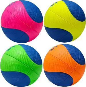Macro Giant 6 Inch (Dia.) PU Foam Basketball, Set of 4, Neon Colors, Bouncing, Beginner, Training Practice, Playground, Preschool, Kindergarten