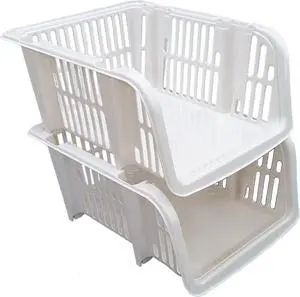 Macro Giant Stackable Storage Basket, Large, Set of 2, White, Office File Letter Organizer