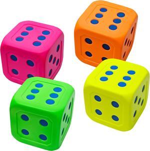 Macro Giant 6 Inch Soft Foam Jumbo Big Playing Dice, Set of 4, Neon Color, Math Teaching, Teaching Aids, Board Games, Kid Toy