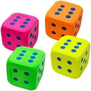 Macro Giant Jumbo 6-Inch Soft Foam Dice (Set of 4) Neon Colors Oversized PU Foam Cubes for Classroom Math Games & Early Learning Macro Giant Jumbo 6-Inch Soft Foam Dice (Set of 4) Neon Colors Oversized PU Foam Cubes for Classroom Math Games & Early Learning