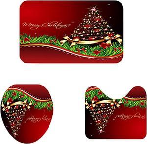 1Set Christmas Bathroom Floor Mat Non-Slip Bath Mat Toilet Lid Cover Christmas Decorations