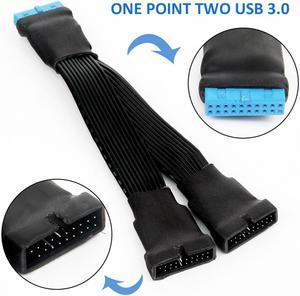 19-pin To USB 3.0 20-pin 1 To 2 Power Splitter Cable 18AWG Extension Cable Cord for Motherboard