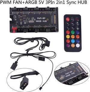 2-in-1 PWM & ARGB Controller Hub 8 Ports 12V 4Pin Fan & 5V 3Pin