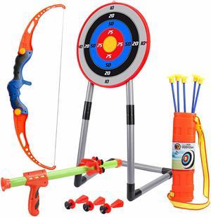 OWNONE 1 Kids Bow and Arrow for Boys & Girls, 2 in 1 Toy Archery Set for Backyard & Outdoor with Stand Target, Quiver and 5 Suction Cup Arrows