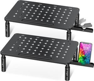 2 Pack Monitor Stand Riser, Height Adjustable Monitor Stand with Unique Star Mesh for Computer, Laptop, Printer, Notebook, iMac, Premium Metal Monitor Risers for 2 Monitors
