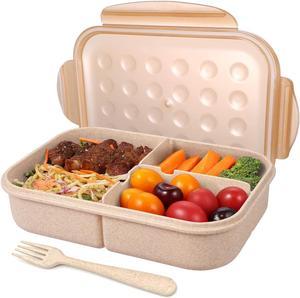 Bento Box for Adults Lunch Containers for Kids 3 Compartment Lunch Box Food Containers Leak Proof(Includes Flatware,Gold)