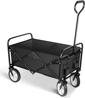 Collapsible Garden Cart Outdoor Camping Folding Wagon Utility Garden Shopping Cart with 360 Degree Swivel Wheels  Adjustable Handle Weight Capacity Black
