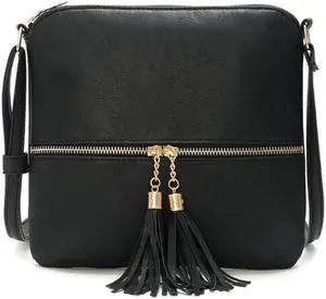 Crossbody Tassel Bag - Black